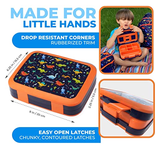 Image of Bento Box with Thermal, Stainless Steel Food Jar for Hot-Cold Food or Soup, Insulated Lunch Bag and Ice Pack Set for Kids or Toddlers. Ages 3 to 7, Blue Dinosaur