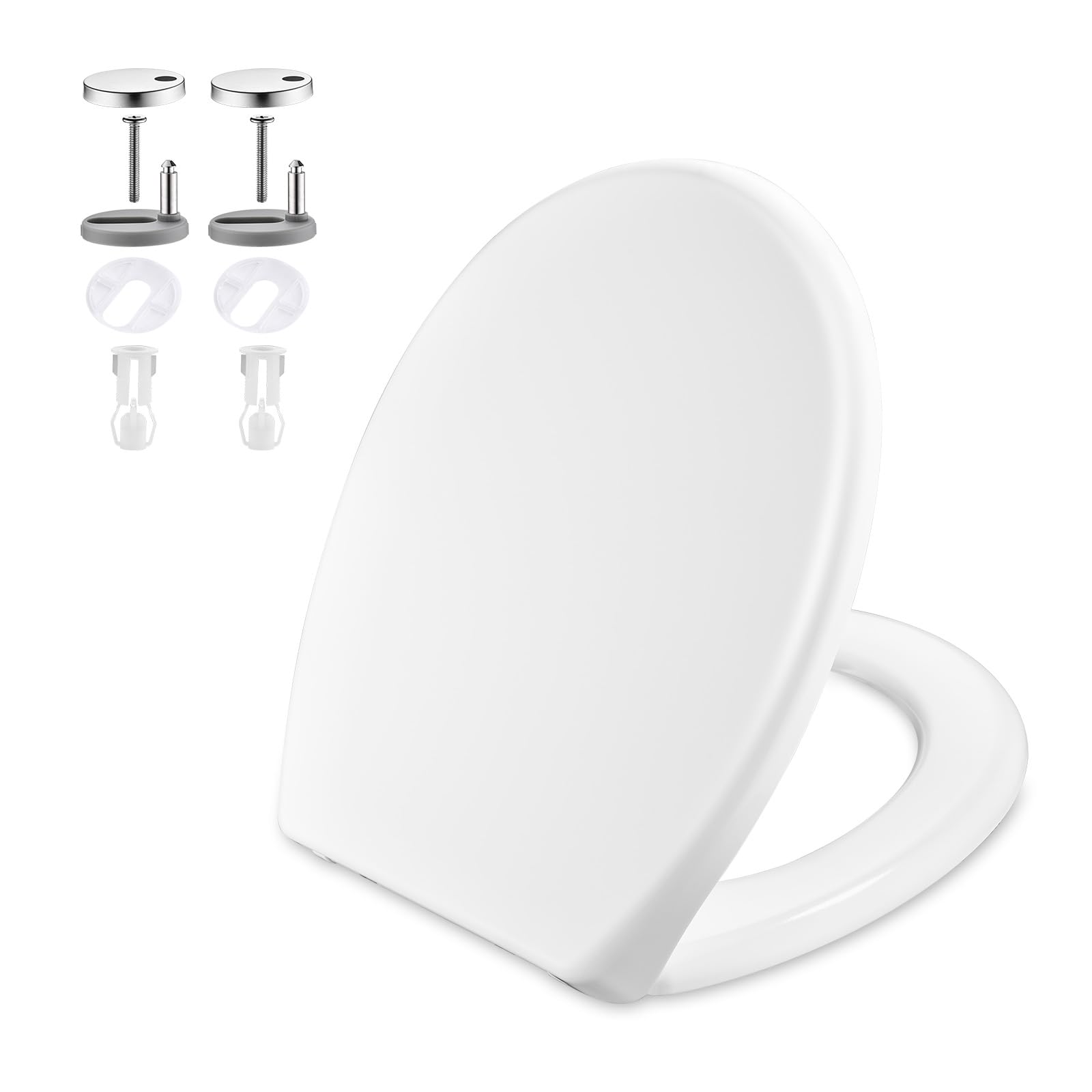GRIFEMAO-Shaped Toilet Seat Cover with Soft Close & Quick Release Hinges, Urea-Formaldehyde, White