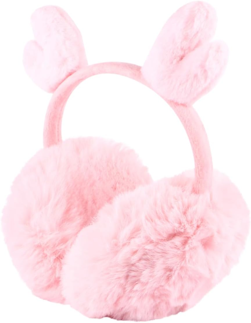 Reindeer Antlers Plush Ear Muffs Winter Ear Covers for Women Adjustable Pink Warm Earmuffs Headband Cold Weather Accessories