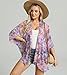 WEIYAN Women's Tops Loose Chiffon Kimono Cardigan Beach Swim Cover up Blouse(Pinkleaf,Small)