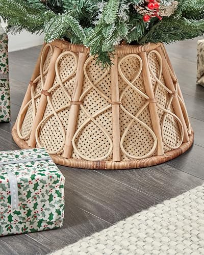 Copribase Per Albero Di Natale Collare In Rattan Naturale Fatto A Mano Boho Rotondo Accessori Per La Casa Copertura Per Tronco - 2