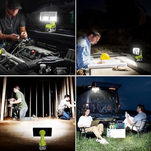 Image of 50W 4200LM Cordless LED Work Light for Ryobi One 18V Battery Portable Flood Lights for Outdoor Indoor Workshop Job Site, Floodlight & Spotlight Modes /Pivoting Head /USB Port(No Battery)