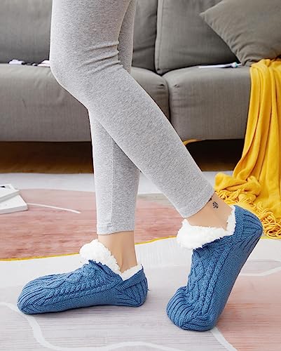 Image of Women Knitted Slipper Socks Cozy Sherpa Fuzzy Socks Non Slip Socks Winter Indoor Double Layer Bedroom Slipper Socks