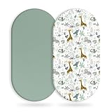 Yoofoss Bassinet Sheets Baby Girl Boy, Fitted Bassinet Sheet Set 2 Pack Universal Fit for Cradle Moses Basket Oval Rectangle Round Hourglass Mattress, Soft Breathable Green + Giraffe
