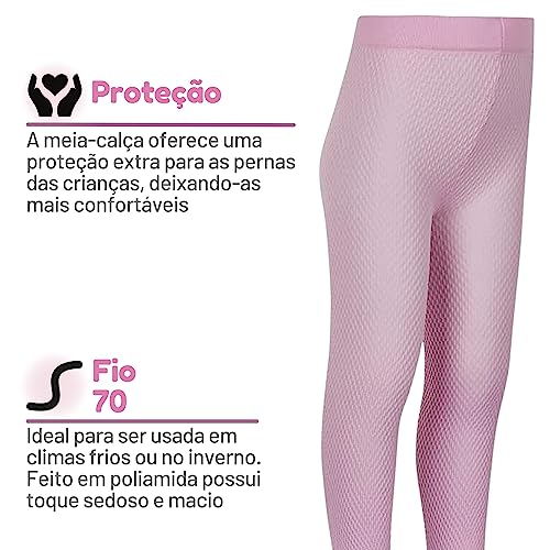 Kit 03 Meia-Calça Bebê Infantil Fio 70 Lupo Lobinha Infantil | 3 Rosa | 5 Meses - 2 Anos