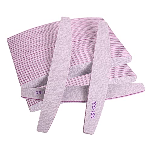 Nail Files (50 Pcs), 100/180 Grit Nail File Emery Board Bulk For Acrylic Nails And Natural Nails, Limas Para Unas Acrilicas Profesional Pack Filers For Gel Nail Double Sided Manicure Curved Gray #TOP7