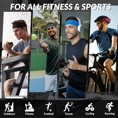 Image of Sukeen Sports Headbands for Men, Moisture Wicking Sweat Bands Headbands Non-Slip, Breathable Elastic Sweatband, Running Headband for Yoga, Tennis, Fitness Workout