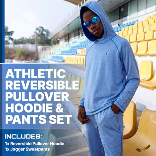 Youth Kids Sweatsuit Jogger Outfit - Boys Girls Athletic Reversible Pullover Hoodie & Pants Activewear Clothes Set2