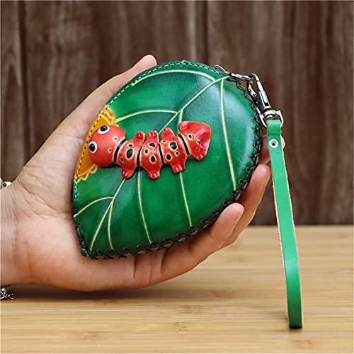 Fanyixuan Ladies Tree Leaf Cowhide Coin Purse Can Hold Change Wristband Clutch Hand-Made Leather Zipper Key Case #TOP2