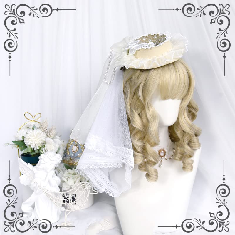 Pearl Women Beige Gold Lolita Vintage Roman Roll Wig Nature Sweet Cute Periwig Synthetic Fiber Curls Hair Anime Cosplay Princess - Image 3