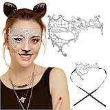 Masquerade Mask for Women - Elegant Metal Half Face Phantom of The Opera Mask for Mardi Gras, Prom, Halloween, Venetian Parties, Masquerade Balls and Costume Events (White/Clear Stones)