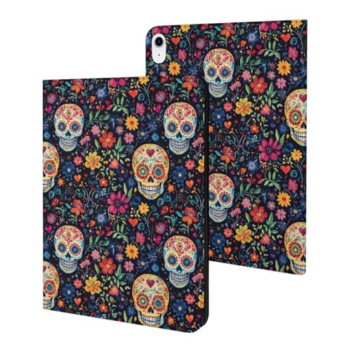 Housse iPad 11 2025 et étui iPad 10e génération crâne floral mince avec support réveil