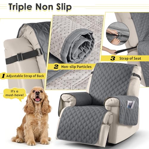 Image of TAOCOCO Polyester Recliner Chair Cover - Waterproof 1 Seater Sofa Protector, Anti-Slip Armchair Cover With Pockets for Pets (Dark Grey)