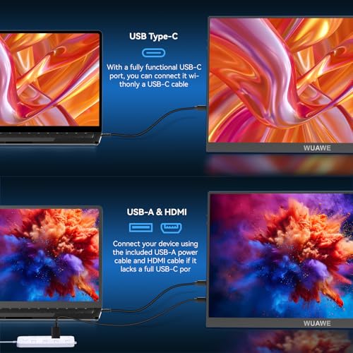 Image of WUAWE 16 inch 1200P 120Hz Portable Monitor for Laptop, 100% sRGB Portable Laptop Monitor with Built-in Stand, HDR and Freensync, External USB C Monitor for Phone, MacBook, Laptop, PC(Blue)