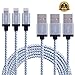 Adoric 3Pack 10FT/3M Extra Long Nylon Braided Lightning to USB Sync Charge Cable Cord Charger with Aluminum Connector for iPhone 7/7 Plus/6s/6s Plus/6/6Plus/5s/5c/5, iPad/iPod Models (White)