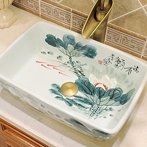 Kizqyn Bathroom Sinks Chinese Retro Bathroom Vessl Sink- 18.5''X12.9'' X5.9'' Ceramic Vessel Sink Above Counter Bathroom Vessel Vanity Sink Rectangle Art Basin Vessel Sink (Color : A) #TOP2