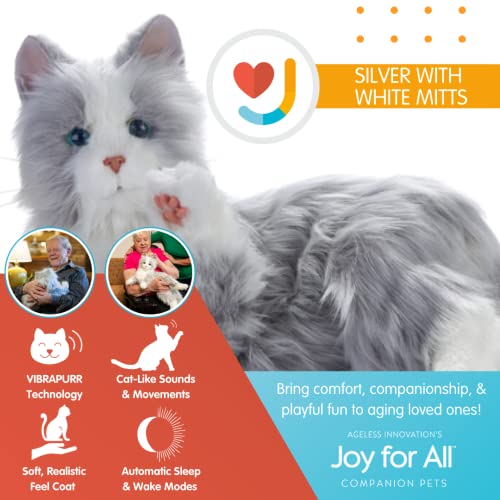 Joy For All - Silver Cat With White Mitts - Interactive Companion Pets - Realistic & Lifelike #TOP3