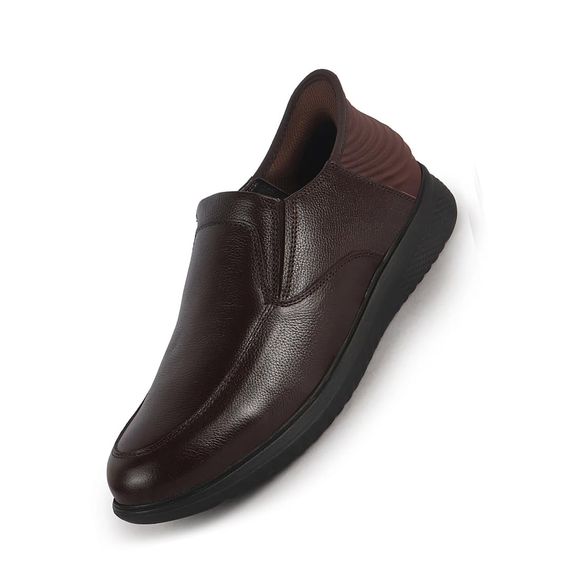 Men Genuine Leather Upper Stitched Round Toe Formal Hands-Free Slip-in Shoe with Heel Collar Padded | Flatform Durable EVA Sole | Leather Memory Cushioned Insole-image-45