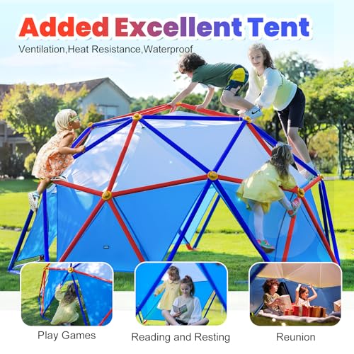 Zupapa New Upgraded Outdoor Geometric Dome Climber with Tent, 1000LBS Weight Capability, 3D Assembly Video, Suitable for 1-6 Kids Climbing Frame (Purple+Orange, 10FT)