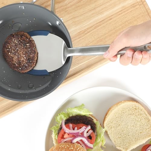 Image of Calphalon Prime Solid Turner, Cooking Spatula, Kitchen Spatula, Stainless Steel Turner with Heat Resistant Silicone Rim for Nonstick Cookware, Durable and Comfortable Kitchen Utensil (Navy)