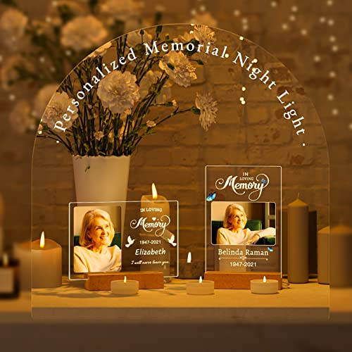 Bemaystar Personalized Memorial Gifts Sympathy Gifts Customized Memorial Night Light Bereavement Gifts Memorial Plaque Picture Frame Table Decorations For Loss Of Loved One #TOP2
