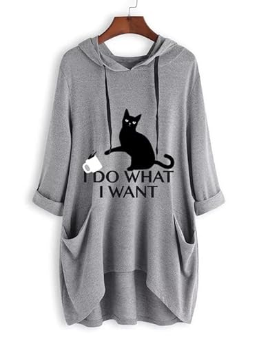 Gesaofa I Do What I Want Cat Graphic Hoodies For Women Irregular Hem 3/4 Sleeve Cat Ear Hooded Tunic Tops With Pockets Women Tunic With Cat Hoodies Tunic With Cat Ear Hoodies Cat Ears Pink Hoodies #TOP2