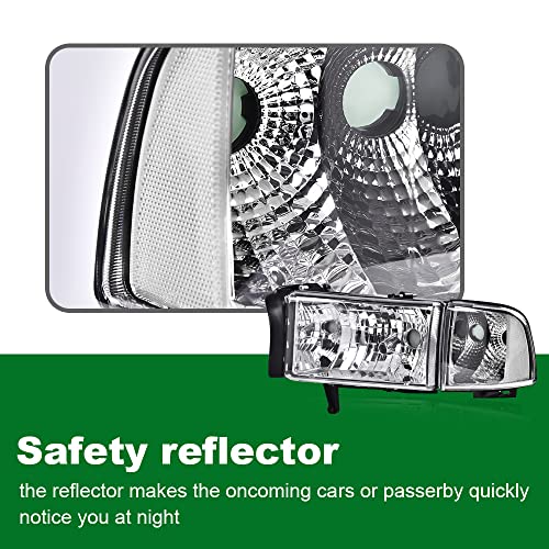 Image of GRAND ORANGE Headlights Assembly, Compatible with Dodge Ram 1500 2500 3500 1994 1995 1996 1997 1998 1999 2000 2001 2002 Clear lens Chrome Housing Clear Reflector