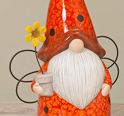 Set Of 2 Garden Gnomes 10.5 Inches High, Ladybug And Bee Terracotta Garden Gnome Sculptures With Metal Wings #TOP1