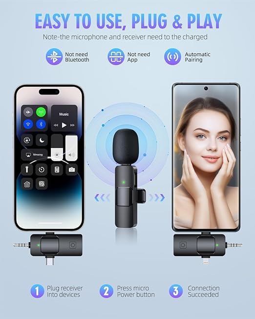 Image of Dual Wireless Lavalier Microphone for Mobile | Plug & Play Collar Mic for YouTube, Vlogging, Reels, Interviews, Live Streaming & Online Classes | Clear Audio | 20m Range