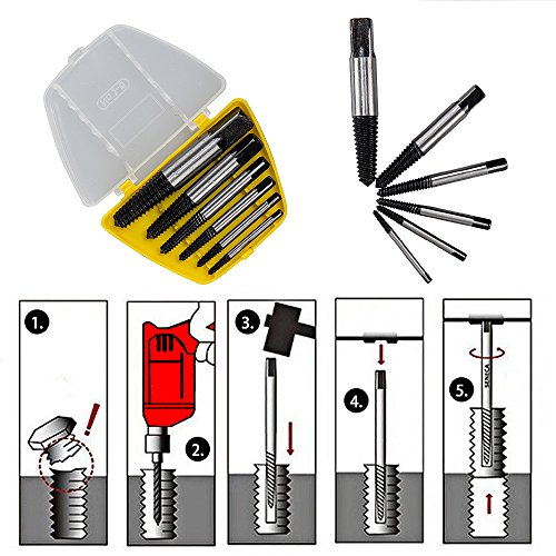 Darius Damaged Spiral Flute Screw/Bolt/Stud Extractor Remover Set, 6 Piece
