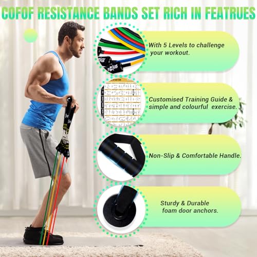 image for COFOF Resistance Bands Set with Yellow Handles, Exercise/Workout/Fitne