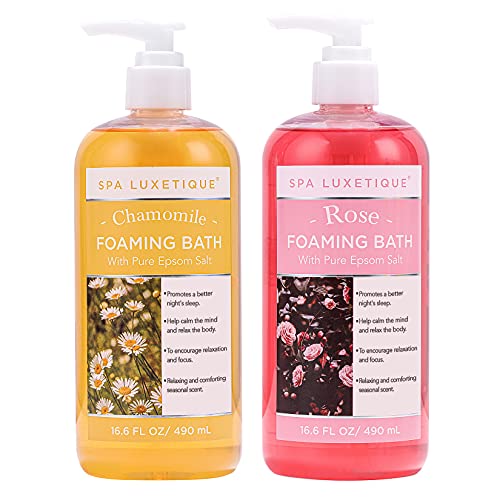 Bubble Bath, Spa Luxetique Foaming Bath for Women with Pure Epsom Salt, Bath Sets Rose and Chamomile...