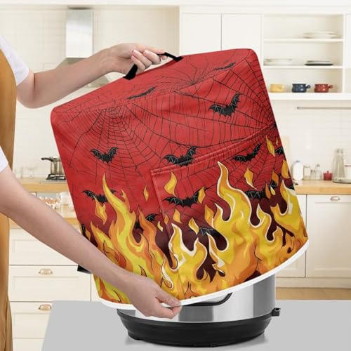 Image of 3-Quart Air Fryer Cover - Fire Bat Halloween Dust Protector | Washable, Insulated with Pocket | Fits Instant Pot, Rice Cooker | Holiday Gifts