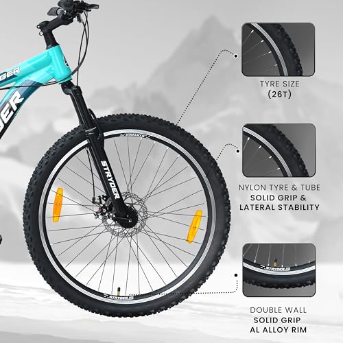 Image of Stryder 27.5T Krueger Mountain Cycle for Men & Women with Front Suspension and Dual Disc Brake | Multi- Speed Cycle - Ideal for 12+ Years (Frame: 18 Inches) (Black::Teal Green)