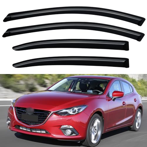 Window Visors Rain Guards for 2014-2018 Mazda 3 Sedan & Hatchback, Out-Channel Window Vent Wind Deflectors Visors Shades for 14-18 Mazda 3