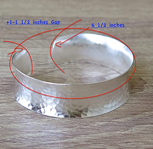 Hammered Sterling Silver Handmade Wide Cuff Bracelet, Minimalist Shiny Silver Slight Concave Edges, 6 1/2 inches Long Cuff (S-M), Gift for Her4