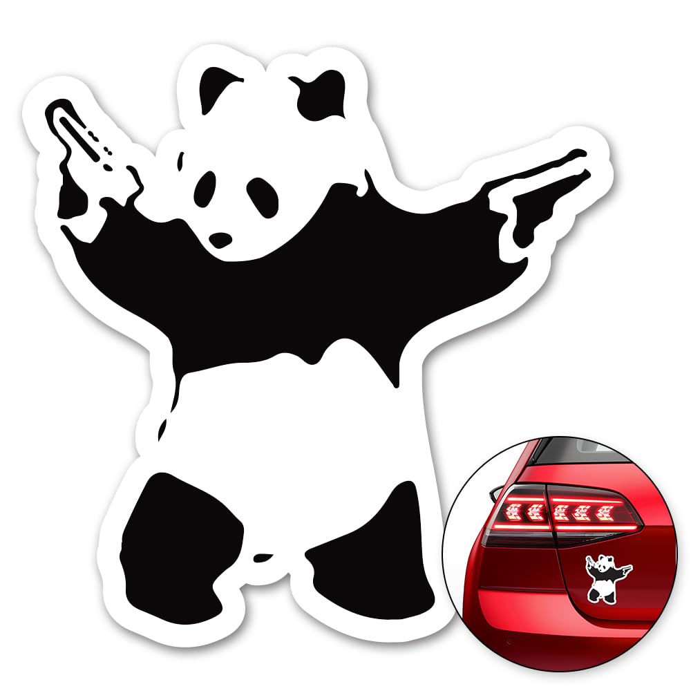 Banksy Bad Panda Graffiti Sticker Funny Panda Bumper Sticker | Bad Panda Gangster Guns Wall Art Sticker Vinyl Decal for Wall, Car, Van, Bike, Bedroom