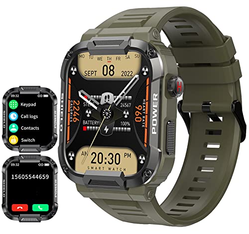 Military Smart Watch Answer Make Calls Heart Rate Blood Pressure 1.85" HD Screen Mens Smartwatch for Android iOS Phones Tactical Pedometer IP68 Waterproof Fitness Watch