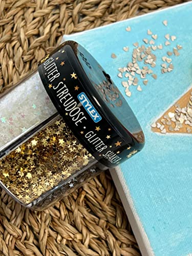 Stylex 23387 - Glitter-Streudekor in einer praktischen Streudose, mit Herzen und Sternen in 6 verschiedenen Ausführungen, zum Basteln und Verzieren
