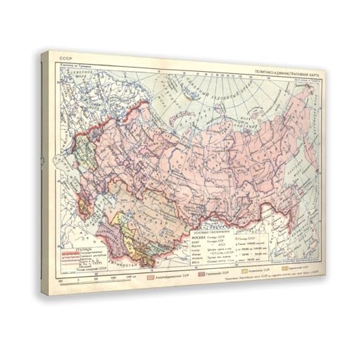 Carte de l'Union Soviétique 1939 Grand Poster Toile WCYB Finition Canvas de Qualité