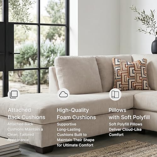 Image of Signature Design by Ashley Aviemore 2-Piece Sectional Sofa with Chaise | Stone gray chenille, Sag-resistant platform foundation, Includes 2 accent pillows, 110-in wide