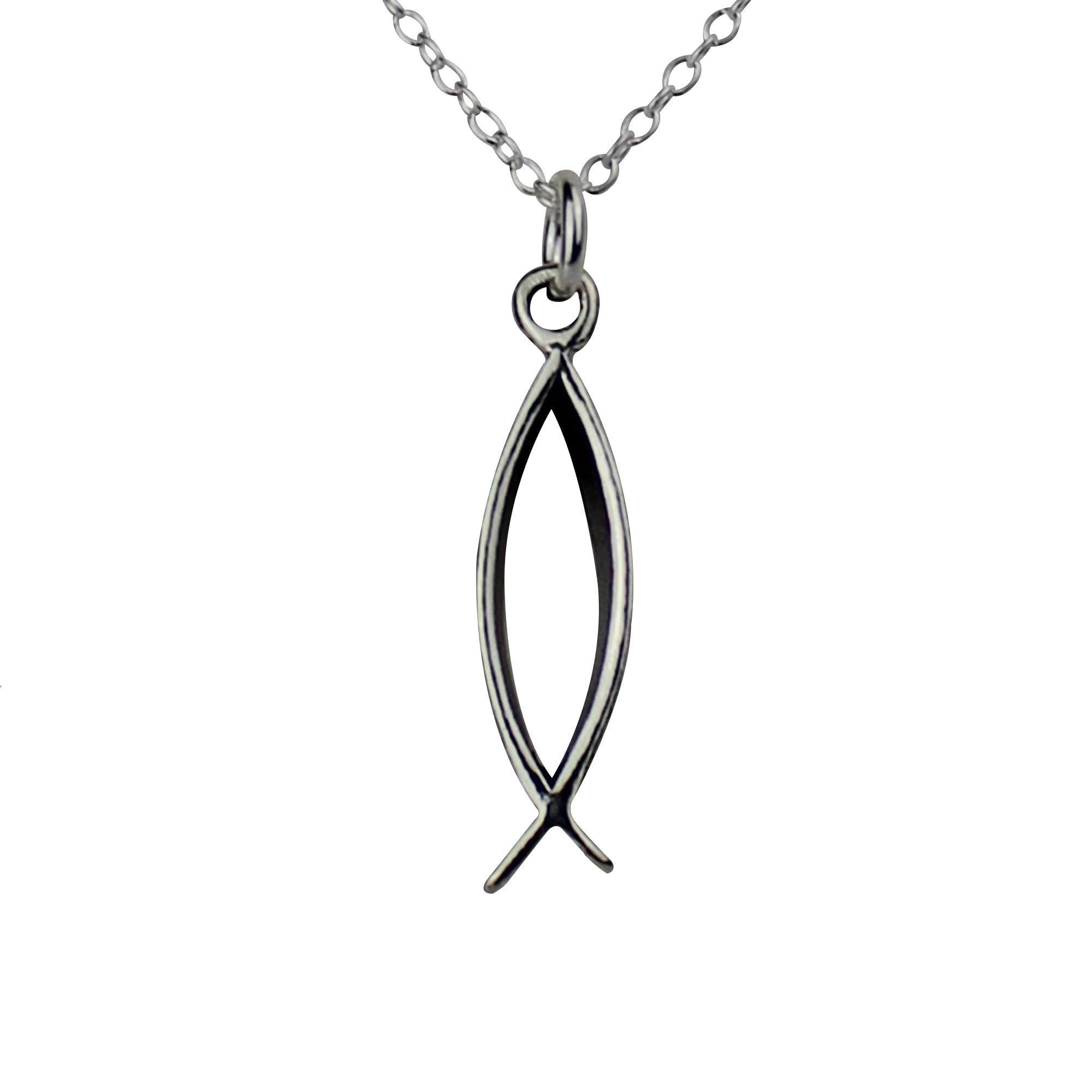 FashionJunkie4Life Ichthus Christian Fish Charm Necklace - 925 Sterling Silver