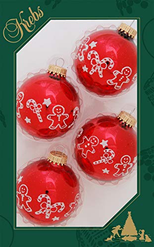 Krebs Glas Lauscha Weihnachtsdekoration/Christbaumschmuck aus Glas - Weihnachtskugeln - Motiv: Rot Lebkuchen - 4 Stück - Größe: ca. 7 cm