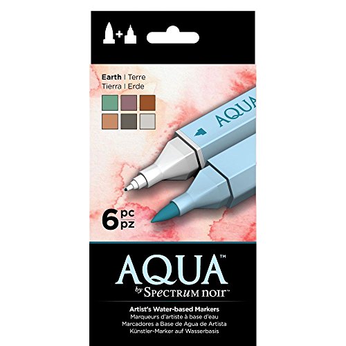 Spectrum Noir Aqua Water Based Marker Art Craft Marker Pens - Earth 6 Pack