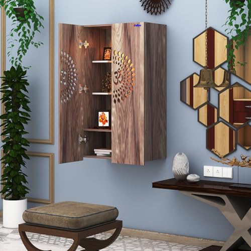 Image of Anikaa Spirit Engineered Wood LED Light Wall Temple Puja Stand Pooja Modern Designe Temple Mandir for Office & Home Decoration - CoachWood (D.I.Y - Do-It-Yourself)