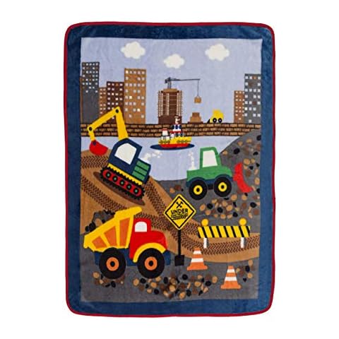 EVERYDAY KIDS Toddler Throw Blanket - 30" by 40" - Under Construction - Super Soft, Plush, Warm and Comfortable Cover