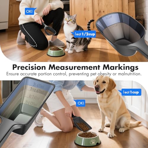 Image of Food Scoop 2 PACK,2 Cup Capacity Dog Food Scoop With Measuring Lines For Dog, Puppy and Cat Coffee Bean Flour Scoop (Small & Large Black)