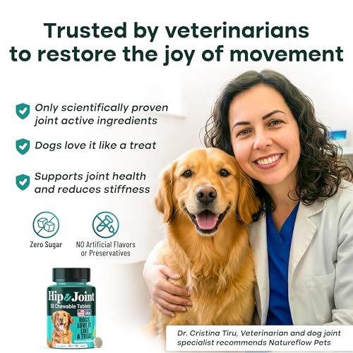 Natureflow Hip and Joint Supplement for Dogs 50ct, Power of Nature, Made in USA, Up to 100 Days Supply, with Green-Lipped Mussel, Glucosamine, Chondroitin, MSM & Devil’s Claw, for All Breeds