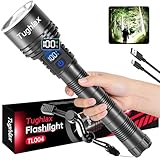 Tughlax Rechargeable Flashlights High Lumens, 90,000 Lumens Super Bright LED Flashlight Tactical Flashlight with LCD Digital Display, 5 Modes Zoomable Waterproof Powerful Handheld Flashlight for Home