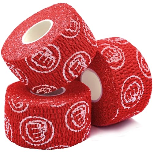 WOD Nation Weightlifting Hook Grip Athletic Tape, Flexible Fabric Thumb & Finger Tape - Easy-Tear, Sweat-Proof, Durable Strips for Powerlifting & Gym, 3-Pack (23 ft Rolls) - Red